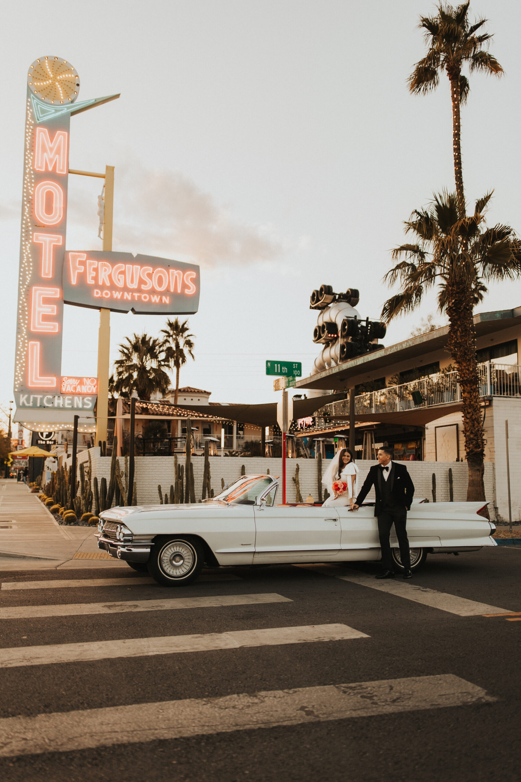 Ferguson motel vintage car wedding couple downtown las vegas